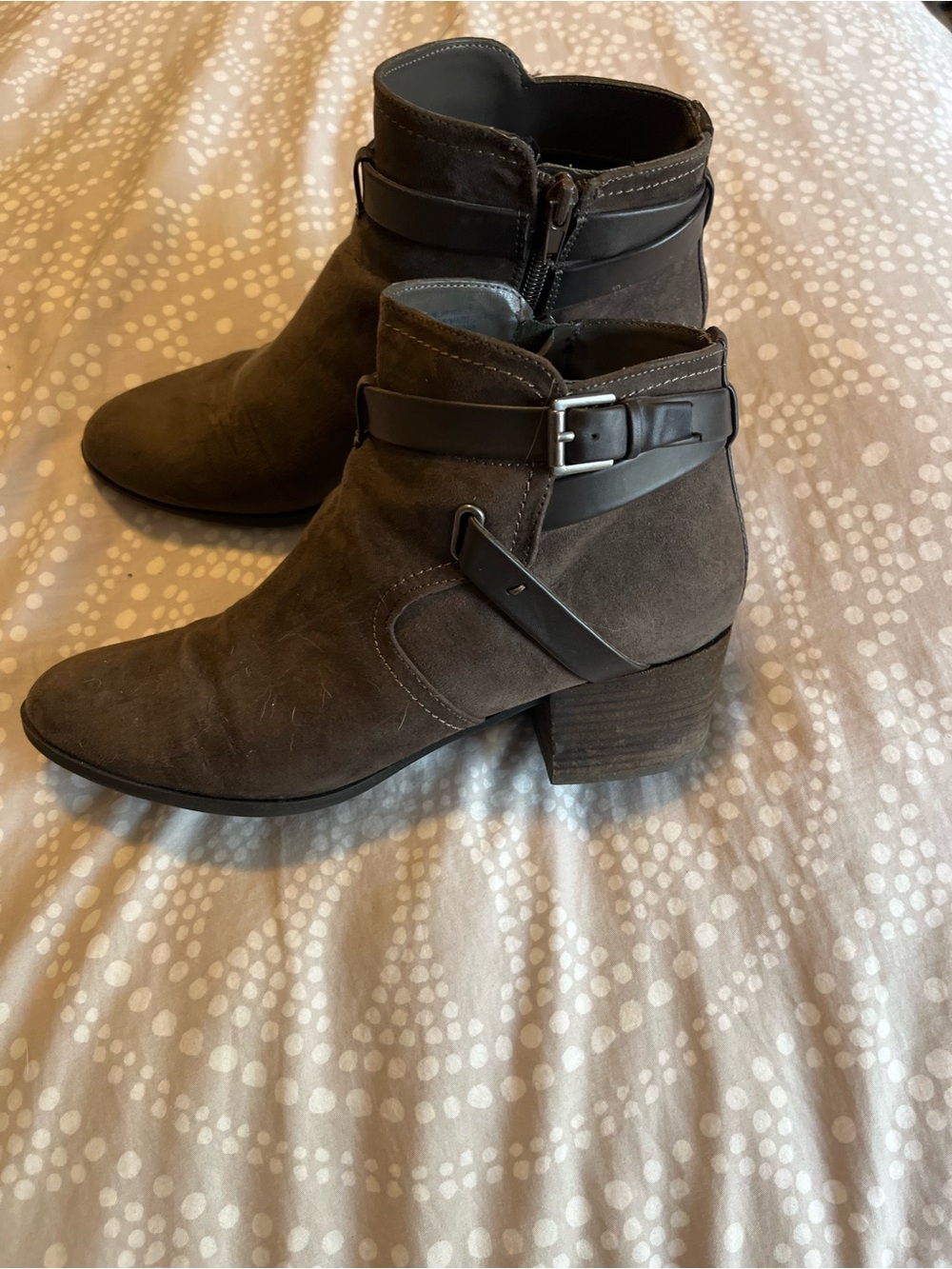 Unisa Brown Suede Ankle Booties with Buckle Strap